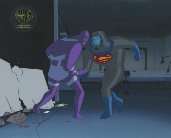 Superman the Animated Series Original Production Cel on Original Background: Superman and Parasite Online Hot Sale