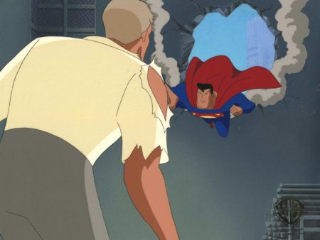 Superman the Animated Series Original Production Cel on Original Background: Superman and Metallo For Discount