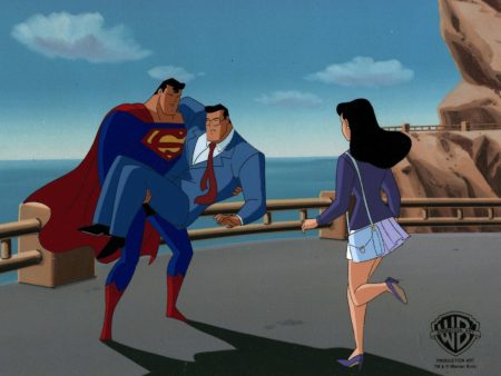 Superman the Animated Series Original Production Cel: Bizarro, Clark Kent, and Lois Lane For Sale