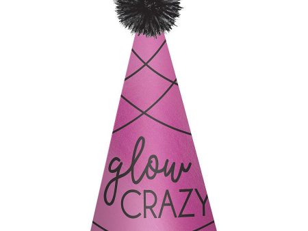 Glow Crazy Paper Cone Hat with Foil Pom Pom 9in Cheap