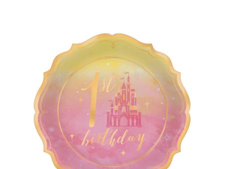 1st Birthday Princess Metallic Shaped Paper Plates 7in, 8pcs Discount