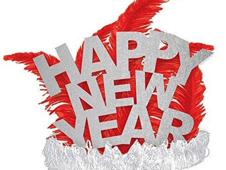 Happy New Year Red Glitter Feather Tiara Hot on Sale